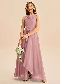 Azazie Mannie Junior Vestido de Rosa Polvorienta de Gasa de Corte en A con Plisado image5