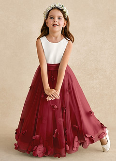 Azazie Vi Flower Girl Dresses Pomegranate A-Line Sleeveless Tulle Dress image6