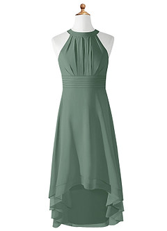 Azazie Linna Junior Eucalyptus A-Line Pleated Chiffon Dress image5