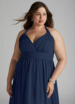 Azazie Ashia Brautjungfernkleider A-Linie Plissee Chiffon Kleid Dunkelmarine image10