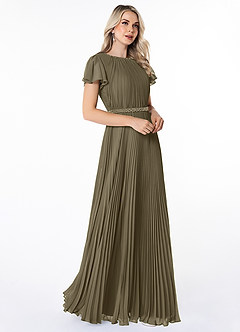 Azazie Kara Bescheidene Brautjungfernkleider A-Linie Plissee Chiffon Bodenlänge Kleid image3