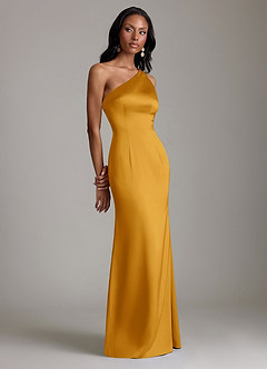 Azazie Voni Bridesmaid Dresses Butterscotch Mermaid One Shoulder Stretch Satin Dress image1