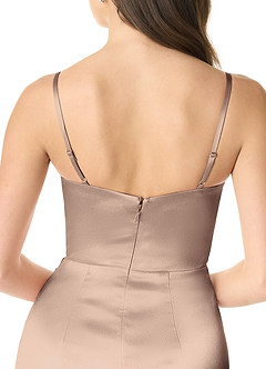 Azazie Sukia Final Sale Taupe Mermaid Pleated Metallic Satin Dress image5