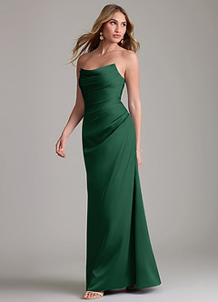 Azazie Lucille Bridesmaid Dresses Dark Green Mermaid Strapless Stretch Satin Convertible Dress image3