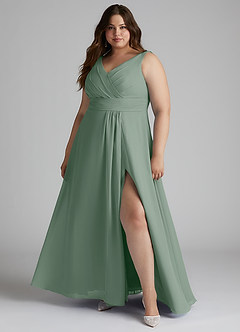 Azazie Karina Bridesmaid Dresses Silver Sage A-Line Pleated Chiffon Dress image6