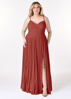 Azazie Vini Brautjungfernkleider A-Linie V-Hals Gefaltet Chiffon Kleid Terrakotta image7