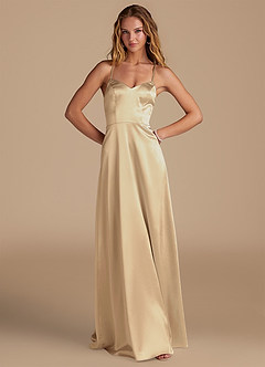Azazie Mei Brautjungfernkleider A-Linie Metallischer Satin Kleid Champagner image1
