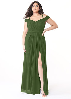 Azazie Audrianna Bridesmaid Dresses Olive A-Line Off-The-Shoulder Gathered Chiffon Convertible Dress image7