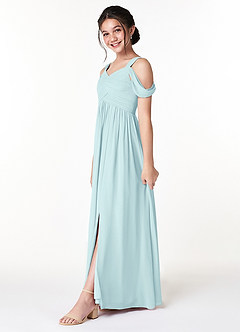 Azazie Lianne Junior Sea Glass A-Line Off the Shoulder Chiffon Dress image3