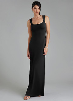 Azazie Ariel Bridesmaid Dresses Black Mermaid Square Neckline Premium Stretch Jersey Dress image5