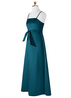 Azazie Anina Junior Robe Trapèze en Mat Satiné Arc Bleu Encre image9