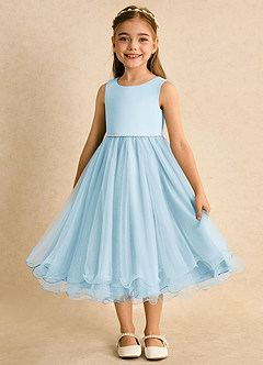 Azazie Lass Robe Demoiselle D'honneur Fillette Robe Trapèze en Tulle Arc Bleu Ciel image5