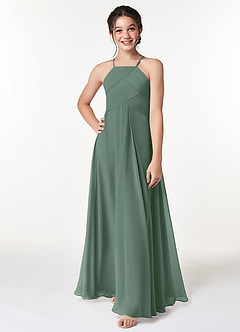 Azazie Ginger Junior Eucalyptus A-Line Pleated Chiffon Dress image4