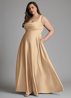 Azazie Azaria Brautjungfernkleider A-Linie Korsett Stretch-Satin Kleid Champagner image10
