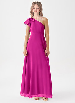 Azazie Arabella Junior Robe Trapèze en Mousseline de soie Rayé Fuchsia image3