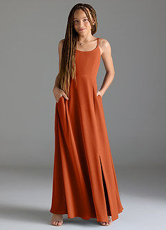 Azazie Moira Junior Burnt Orange A-Line with Pockets Chiffon Dress image4