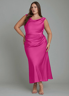 Azazie Kieryn Robes de demoiselle d'honneur Robe Sirène en Satin extensible Plissé Fuchsia image6