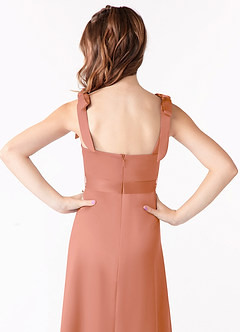Azazie Barbara Junior A-Linie Schleifen Matte Satin Kleid Mai Tai image4