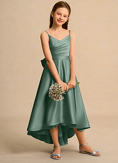 Azazie Sweets Junior Formal vestidos de niña de las flores Vestido de Eucalipto de Satin Mate de Corte En A con Plisado image5