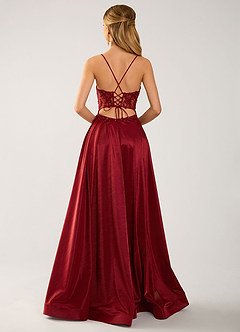 Isoldemark Burgundy Beading Sequin Embroidery Satin Prom Dress image2