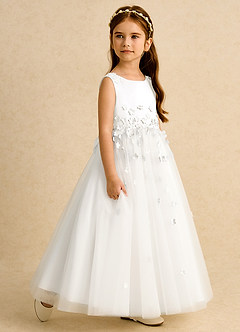 Azazie Eleni Flower Girl Dresses Ivory Ball-Gown Bow Tulle Dress image6