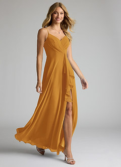 Azazie Akita Bridesmaid Dresses Butterscotch A-Line Chiffon Dress image2