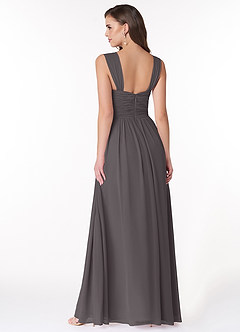 Azazie Zapheira Bridesmaid Dresses Steel Grey A-Line Ruched Chiffon Dress image2