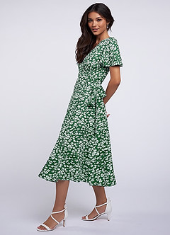 Express Yourself Green Floral Print Wrap Dress image4
