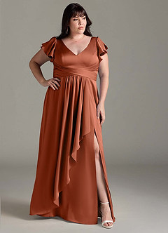 Azazie Omari Vestidos de damas de honor Vestido de Rosa De Cedro de Satén Elástico de Corte en A image10