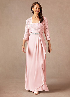 Azazie Ainsling Mother of the Bride Dresses Blushing Pink A-Line Square Neckline Lace Chiffon Dress image5