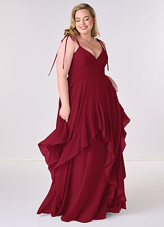 Barbie ♥ Azazie Bridesmaid Dresses Burgundy A-Line Bow Chiffon Dress image6