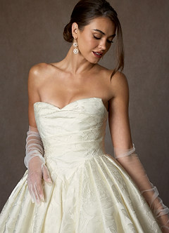 Azazie Celestia Wedding Dresses Antique White Ball-Gown Strapless Floral Jacquard Dress image7