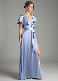 Azazie Lainey Bridesmaid Dresses Ice A-Line with Pockets Stretch Satin Dress image5