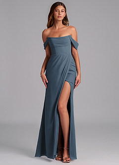 Azazie Johana Jurken voor bruidsmeisjes Converteerbaar Jurk van Chiffon met Zeemeermin Off the Shoulder Neptunus image1