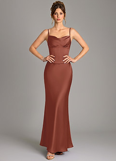 Azazie Reverie Brautjungfernkleider Meerjungfrau-Linie Korsett Stretch-Satin Kleid Rotbraun image3