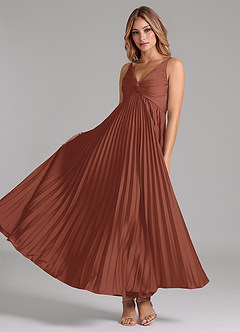 Azazie Raychelle Bridesmaid Dresses Auburn A-Line Pleated Stretch Satin Dress image2