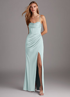 Azazie Brookelle Bridesmaid Dresses Mist Sheath Sweetheart Corset Stretch Satin Dress image2