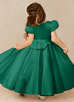 Azazie Jewel Flower Girl Dresses Emerald Ball-Gown Pleated Matte Satin Dress image2