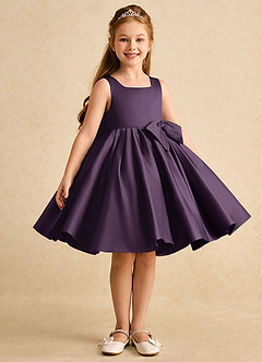 Azazie Jessie vestidos de niña de las flores Vestido de Ciruela de Satin Mate de Corte En A con Lazo image4