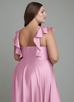 Azazie Leilani Bridesmaid Dresses Candy Pink A-Line Ruched Stretch Satin Dress image7