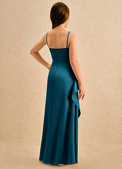 Azazie Cannoli Girls Formal Flower Girl Dresses Ink Blue A-Line Pleated Matte Satin Dress image2