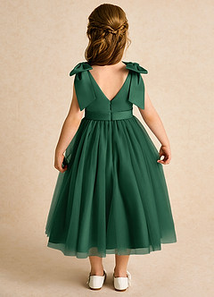 Azazie Serene Abiti da Ragazza di Fiori Abito Principessa in Raso Opaco Fiocco Verde Scuro image6