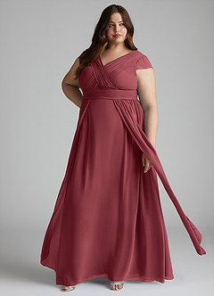 Azazie Organa Abiti da Damigella Abito A-Line in Chiffon Plissettato Merlot image7