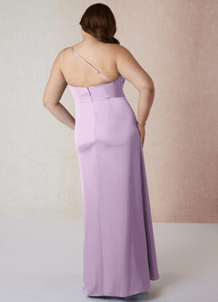 Azazie Mika Bridesmaid Dresses Frosted Lilac Sheath One Shoulder Stretch Satin Dress image9