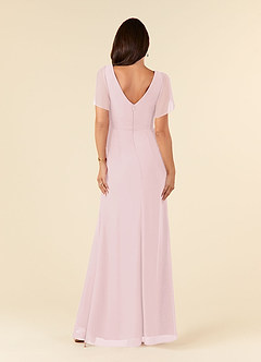 Azazie Marianne Mother of the Bride Dresses Blushing Pink Sheath V-Neck Pleated Chiffon Dress image2