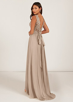 Azazie Gertrude Bridesmaid Dresses Taupe A-Line Lace Chiffon Dress image5