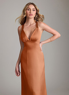 Azazie Cemion 신부 들러리 드레스 A라인 스트레치 새틴 바닥 길이 드레스 image6