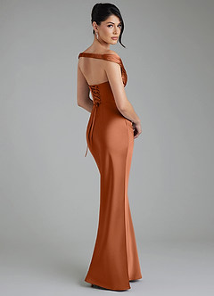 Azazie Stella Robes de demoiselle d'honneur Robe Fourreau Convertible en Satin extensible Corset Cuivre image2