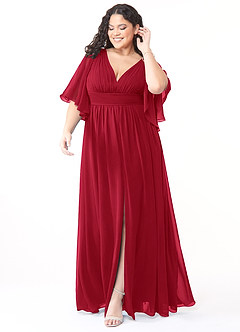 Azazie Temeka Bridesmaid Dresses Scarlet A-Line Ruched Chiffon Dress image7
