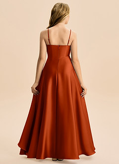 Azazie Eirlys Junior Paprika A-Line Pleated Stretch Satin Dress image2
